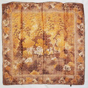 Bucol Paris Vintage Womens Silk Scarf Deer Hunting Fall Theme